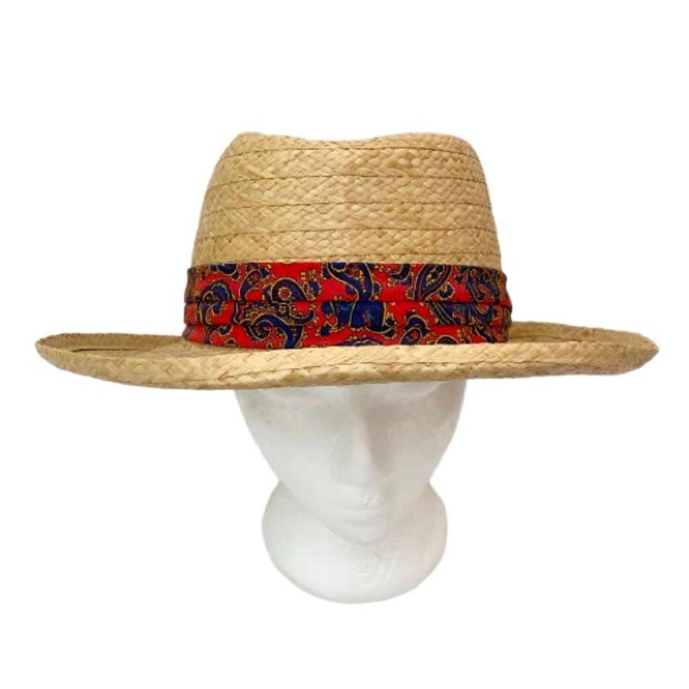 Vintage Biltmore Raffia Leisure Straw Hat With Paisley Band